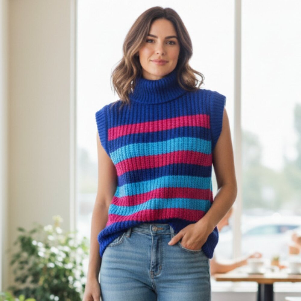 NWOT VICI CHUNKY KNIT Y2K Multicolored STRIPED SWEATER VEST SMALL